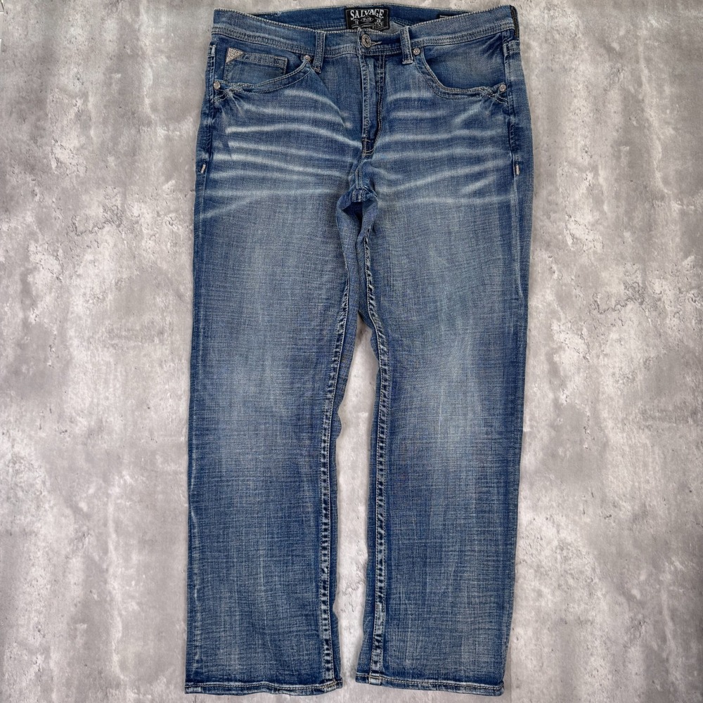 Salvage Supply Co Jeans Mens 36x30 Anarchy Relaxed Straight Blue Whisker Fade